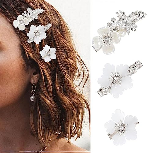 Edary Blumen-Haarspangen, Kristall-Haarspangen, funkelnde Braut-Haarnadeln, Fshion, Entenschnabel-Clip, Braut-Haarschmuck für Damen und Mädchen (3 Stück)