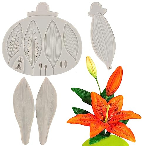 Sijiangmold Silikonform für Fondant, Lilien, Blätter, Kuchendekoration, Cupcake-Dekoration, Schokolade, Süßigkeiten, Bastelarbeiten, Blütenpaste, 2 Stück