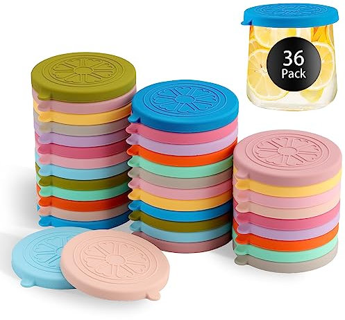 VOLCANOES CLUB Oui Yogurt Jar Lids Silicone | 36 Pack Colorful Covers Fit For 5 Oz Oui Yogurt Glass Jars | Perfect For Oui Yogurt Bottle with Label | Lids Only | Food-Grade/Leakproof/Reusable