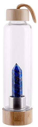 Bottiglia d'acqua in cristallo di quarzo con coperchio in bambù, bottiglia d'acqua in vetro di cristallo naturale for produrre wate infuso di pietre preziose curative, con sacchetto for tazze/60 ( Col