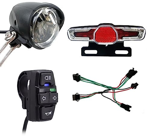OneGas Ebike Fari e Luci posteriori, Kit di Luci di segnalazione Anteriore e Posteriore da 36 V a 48 V, Luce Notturna LED per Ebike, Luci di frenata con Lampeggianti e Clacson