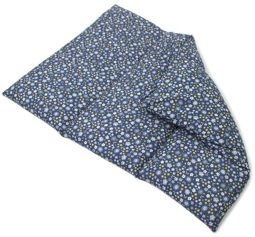 3-Chamber 40 x 30 cm Cherry Stone Cushion (Organic Fabric Flower Blue) Heat Cushion, Grain Cushion