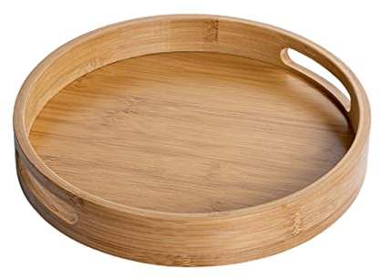 Eabdice Marrone Vassoio di Bambù, Vassoio Rotondo in Bambù, Tondo in legno vassoio, Utilizzato per Snack, Pane, Frutta, Caffè, Latte