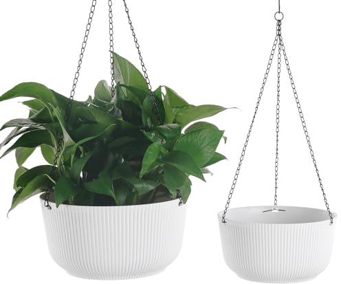 Welherkom Vaso da fiori da appendere, diametro 22 cm, fioriere e cesti appesi, qualità bianca, confezione da 2 fioriere e cestini da appendere per casa e ufficio (bianco)