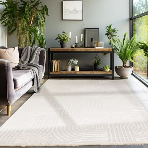 SIMPEX Kurzflor Teppich Wohnzimmer Beige Schlafzimmer Esszimmer Läufer Flur Küchenteppich Boho Teppich 3D Design Skandinavischer Stil Modern Weich, Natur, 80 x 250 cm