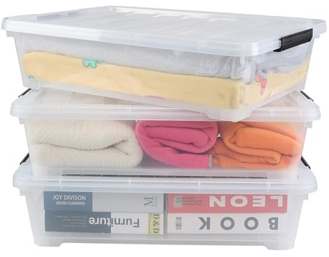 Yesdate 3 Packs 40 Quart Large Under Bed Storage Box, Wheeled Under Bed Storage Containers, Clear