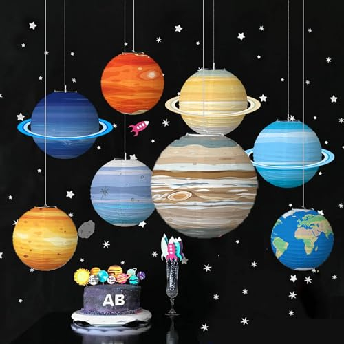 ZYOOO 8 Stück 30cm/12inch Solarsystem Planeten Papier Laterne Lampions deko für Weltraum Themen Geburtstagsdeko Solarsystem Hängende Deko