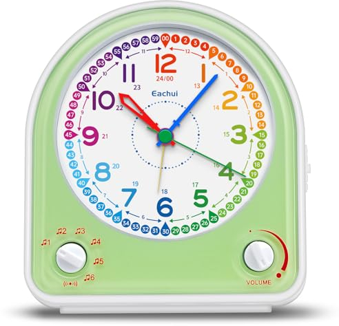 Eachui Analog Wecker ohne Ticken mit Schlummerfunktion, Nachtlicht, Einstellbarer Lautstärke und 7 Alarmtöne, Kinder Geschenk Wecker Geräuschlos für Jungen Mädchen (Grün)