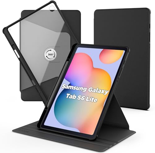 CACOE Rotierende Hülle für Samsung Galaxy Tab S6 Lite 10,4 Zoll | 360 Grad Drehbare Schutzhülle Acryl，Transparente Rückseite Stoßfest Grenze (Schwarz)
