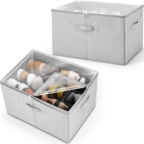 Omniverse Schuhorganizer Schrank - anpassbare Trennwände - 12 Paar Schuhe - grosses Schuhregal - schuhboxen stapelbar - schuhaufbewahrung platzsparend - shoe organizer mit Griff - stabil - Grau