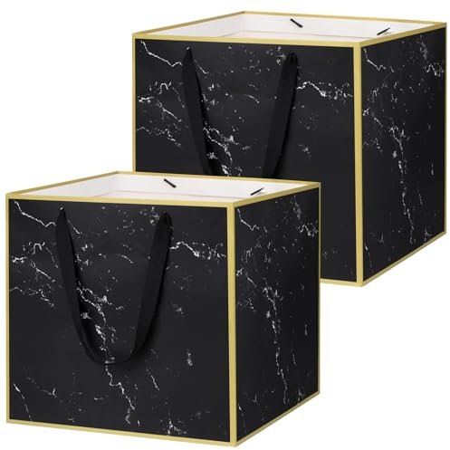 LVNRIDS 2 Stück Geschenktüte Groß, Quadratische Marmor Geschenktüten Papiertüten Schwarz, 30x30x30cm Geschenk Tüten für Hochzeit Brautjungfer Abschlussfeier Geburtstag Weihnachten