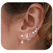 Kenivira 3 Paare Silber 925 Ohrringe für Damen - 14 Karat Vergoldete, Hypoallergene Kleine Ohrstecker und Creolen Sets für Mehrere Piercings