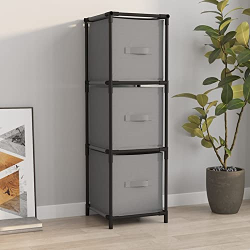 JUDYY Lagerschrank mit 3 Stoff-Schubladen, Flurschrank, Putzschrank, Besenschrank, Aktenschrank, Schrank Schmal, Aufbewahrungsschrank, Vorratsschrank, Grau 34x34x101 cm Stahl