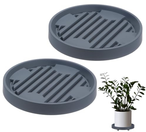 M METERXITY 2 Pcs Support pour Plantes avec roulettes, 22cm Support de Plantes Rond avec roulettes Dissimulées pour Pot de Fleurs, Chariot à Palettes pour Plantes à 360° [88Lbs, Gris]