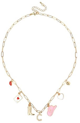 Collier à Breloques Initiales Or pour Femmes, Cowgirl Occidentale Collier Pendentif lettre Bottes de Cowboy Chapeau Collier Chaîne Trombone Tendance Cadeau de Bijoux (C)