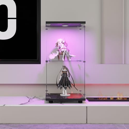 Glasvitrine stehend 40,35x36,5x86,2 cm,Glasvitrine mit led beleuchtung und Schloss,moderner vitrinenschrank,Sammlervitrine für Sammlerstücke, Bücher, Wein, für Büro, Wohnzimmer,Schlafzimmer (schwarz)