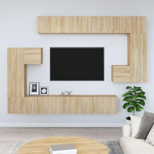 Homgoday Möbler Skåp Väggmonterad Ek Trä Sonoma Multi-Layer, TV-ställ Bas Skåp TV Bas Skåp För Vardagsrum Soffbord Industriellt Vardagsrum TV-stativ