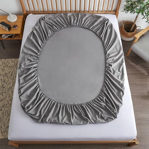 Lirzxin Spannbetttuch 150x190 cm, Spannleintuch Baumwolle Einfarbig Matratzenhöhe bis 10 cm Spannbettlaken Doppelbett Weiches und Atmungsaktives, Hellgrau