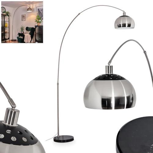 HOFSTEIN Stehleuchte Baloca, Stehlampe aus Metall in Schwarz/Nickel-matt/Weiß mit Marmorfuß, verstellbare Leuchte im Vintage-Design, Lichteffekt u. Fußschalter, E27, Wohnzimmer, Schlafzimmer, Büro