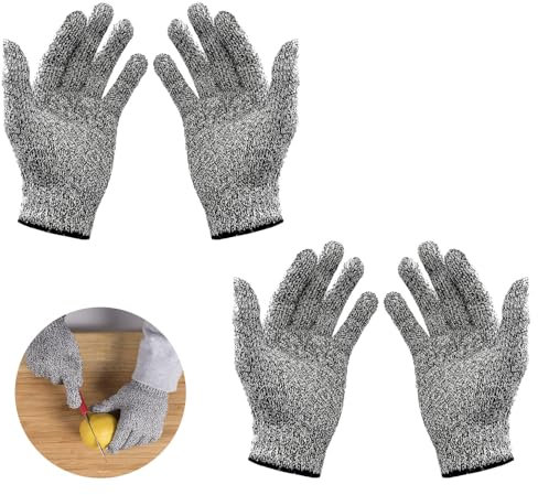 JDCMEI 2 Paires Gants Anti Coupure, Gants Résistants aux Coupures, Gant Anti Coupure Cuisine de Protection de Niveau 5, Gants Ambidextres Anti-Coupures, Gants de Travail Résistants pour Enfants