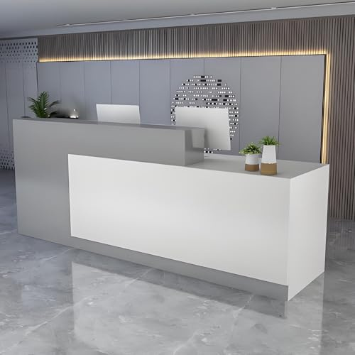 Snaweo Empfangstheke mit Tresen, Empfangstresen-Empfangstisch mit verschließbaren Schubladen, Tresen, Rezeptionstheke für Supermarkt, Convenience Store, Hotel(White+Gray R,140cm/55in)