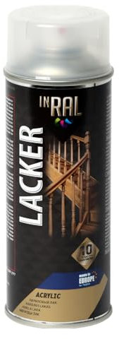 INRAL Clear Lacquer Spray Satin Finish [400ml] – Fast-Drying Acrylic Clear Coat – Waterproof, UV & Heat Resistant – Scratch-Proof Protective Spray for DIY, Crafts & Art