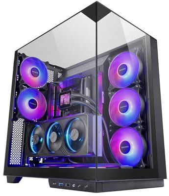 Mars Gaming MC-3GF, Caja Gaming ATX, Triple Cristal Templado, 2X Ventiladores ARGB Traseros 120mm, Montaje Vertical de Tarjetas Gráficas, Torre PC con Soporte Refrigeración Líquida hasta 360mm, Negro