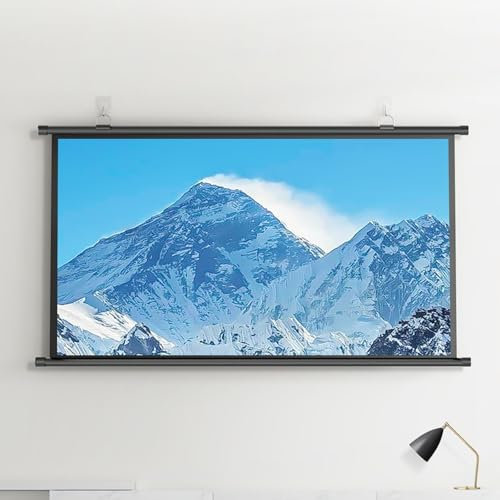 RIFWOVE Écran De Projection 60/72 Pouces, Écran De Projection TV Et Home Cinema Toile Écran Videoprojecteur Projecteur Retroprojecteur Enroulable Deroulant Plafond Mural Manuel 4k HD, Blanc(16:9,72)