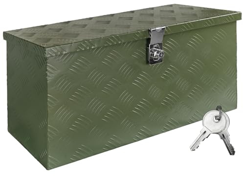 Trucky Deichselbox Grün Werkzeugkasten Truckbox Anhänger Kiste Abschließbar Alubox Transportbox Werkzeugbox Aluminium Aufbewahrungsbox