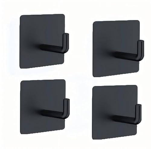RQzaufania 4er-Pack Selbstklebende Haken, Max 5 kg Belastbar, Klebehaken, Edelstahlhaken für Küche, Bad, Türen, Wände (Schwarz, L-Form)