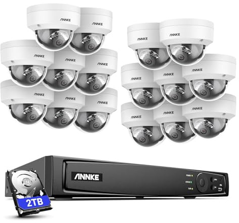 ANNKE 16CH PoE CCTV System | 16x 4K IP Cameras & 12MP NVR with 2TB HDD | 24/7 Recording, Person/Vehicle Detection, IP67 Weatherproof | Security Camera Kit for Home & Business | Remote Access via App