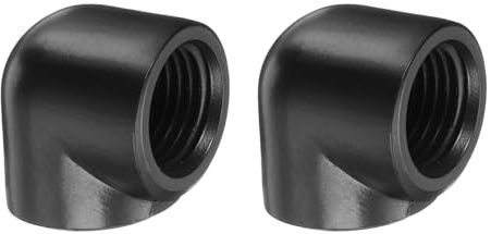 QUARKZMAN Adaptador de G1/4 Macho A Hembra, Codo de 90 Grados para Enfriamiento de Agua Conector de Compresión de Extensión de Cobre para Refrigeración Computadora Tubería, Negro, 2pcs
