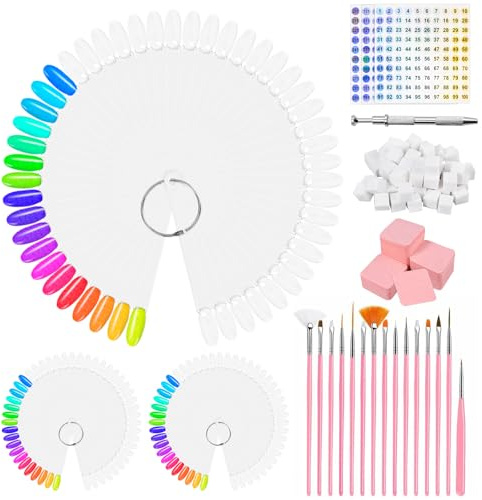 Lot de 150 bâtonnets à ongles - Présentoir de couleur - Vernis à ongles semi-permanents - Carte de couleur pour le style d'art des ongles et l'affichage des couleurs - Avec autocollants