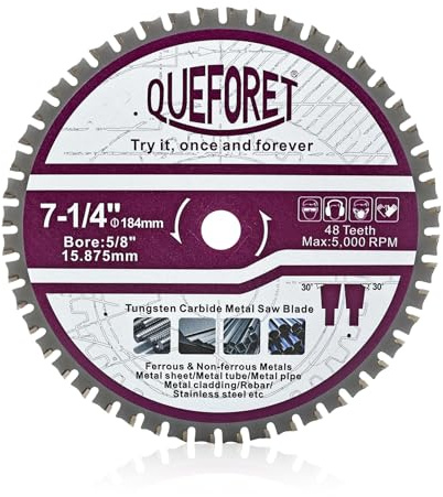 QUEFORET 184mm Kreissägeblatt - Metalltrennscheibe 48 Zähne für Eisen Stahl Metall Blech/Rohr/Stab, 15,875mm Bohrung, für Kreissäge und Gehrungssäge