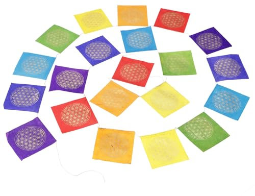 GURU SHOP Bandiera di preghiera in carta, 2,5 m, decorazione buddista in carta lokta, fiore di vita, 11 x 11 cm