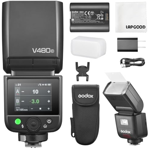 Godox V480 C Flash para Cámaras Canon,V480-C TTL Flash con Difusor y Pantalla Táctil,GN50 1/8000 HSS 7.2 V/2200 mAh Batería,V480C Speedlite Compatible con Canon R6 Mark II R10 R7 R100 EOS-R R5 R6