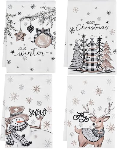 ALINK Rentier Schneemann Handschuhe Bar Weihnachten Küchentücher Geschirrtücher, 42x65 cm Mikrofaser Saugfähig Handtücher Küchen Deko 4er Set