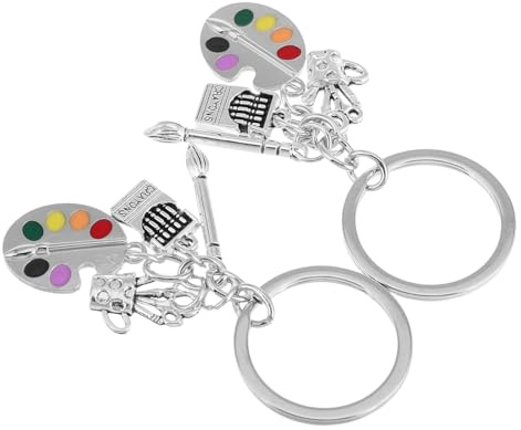 CLISPEED Artist Paint Palette Keychain and Paintbrush Charm Set for Art Lovers, Sturdy Metal Key Ring Accessories for Creative Artists and Painting Enthusiasts, 2pcs Art Keychains for and Daily Use