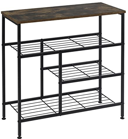 WOLTU Schuhregal 4 Ebenen, Schuhablage mit Sitzbank, 70x71x30cm, Schwarz | Schuhständer platzsparend für 9-15 Paar, Metall Rahmen und Holzplatte, offener Schuhschrank für Flur Eingangsbereich