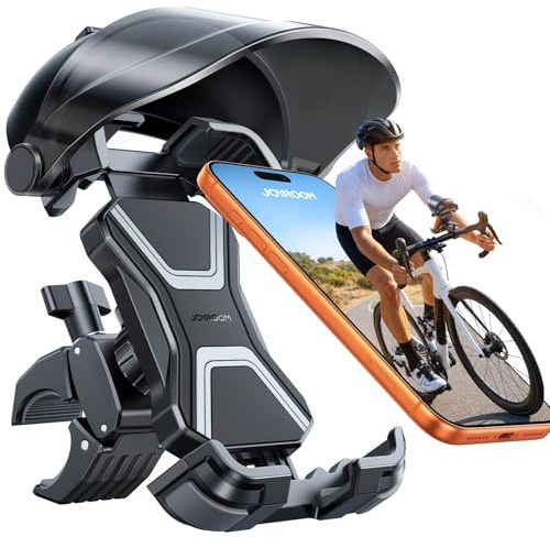 2026 JOYROOM Handyhalterung Fahrrad mit Sonnenblende, Handyhalter Motorrad Anti-Reflex, 1S-Montage, Universal Handy Halterung Fahrradlenker Kompatibel mit iPhone 17/16 und Samsung S26 (4,7-7 Zoll)