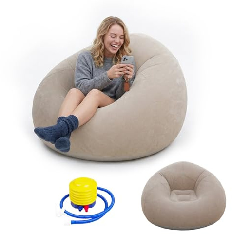 Umllpet Air Soffa Lazy No Bean Bag, uppblåsbar fåtölj, soffa med luftpump, flexibel premium saccosäck för barn och vuxna (kaffe)