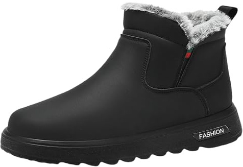 Botas de nieve de invierno para hombre, con forro de piel cálida, zapatos casuales y cómodos para clima frío y uso en interiores y exteriores, Black, 40 2/3 EU