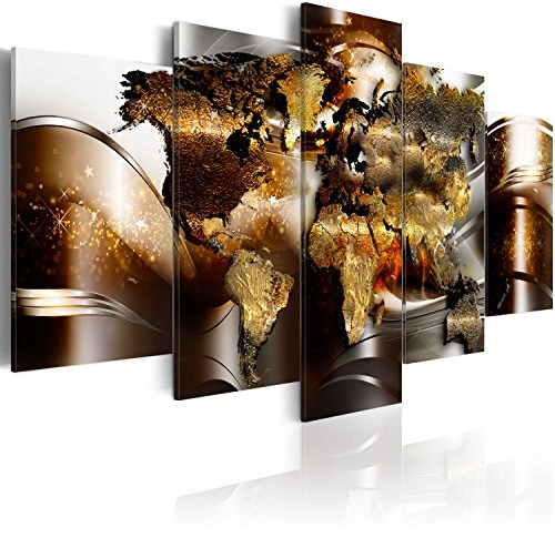 B&D XXL - Tableau décoratif Carte du monde 200x100 cm - Impression sur toile colorée - Décoration murale pour salon et chambre - Continents cartes métal monde moderne fond doré k-A-0017-b-n