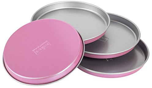 Zenker creative studio Schichtkuchenblech Set, runde Backformen, Backbleche mit Antihaftbeschichtung, Kuchenform: Ø180mmx18mm, kreatives Backen (Farbe: rosa, silber), Menge: 4 Stück