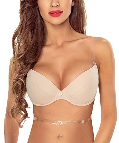 Vivisence Reggiseno Push-Up Spalline Trasparenti Multiway 1035, Beige,4C