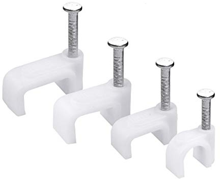 Kabelschellen, Kabelklemmen Nagelschelle Haftclips mit Nagel 6mm 7mm 8mm 10mm U-Clip und Schrauben Sortiment von 400 Stück Weiß