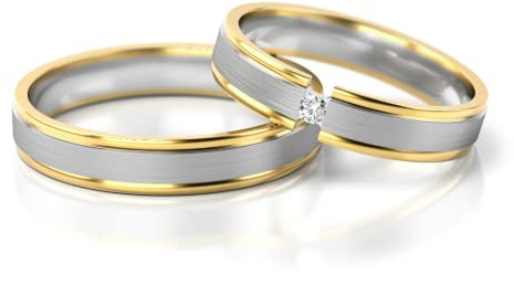 JC Gold Trauringe - Gelbgold Weißgold Eheringe Bicolor inklusive Stein und Gravur im Paarpreis PL266 (8 Karat (333) Bicolor)
