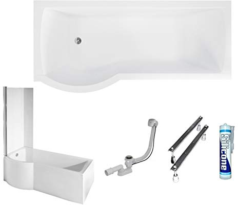 ECOLAM Duschbadewanne Inspiro 150x70 cm + Schürze LINKS I Set Badewanne + Badewannenabtrennung I Duschwand Eckbadewanne Ablaufgarnitur Füße Silikon Acryl weiß