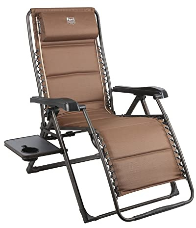 TIMBER RIDGE Zero Gravity Chairs, Folding Recliner Chair Padded with Cup Holder and Headrest, Adjustable Lounge Reclining Chair for Outdoor Camping Lawn Patio Indoor, Supports 350lbs, Brown