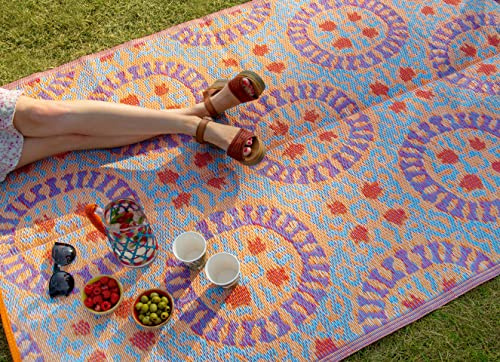 Tapis d'extérieur imperméable tissé Boho | Tapis en plastique, léger et antidérapant avec motif géométrique double face | Pour jardin, patio, terrasse, salle de bain, utilitaire, pique-nique